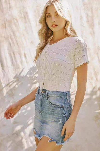 High Waist Stretch Denim Bodycon Skirt