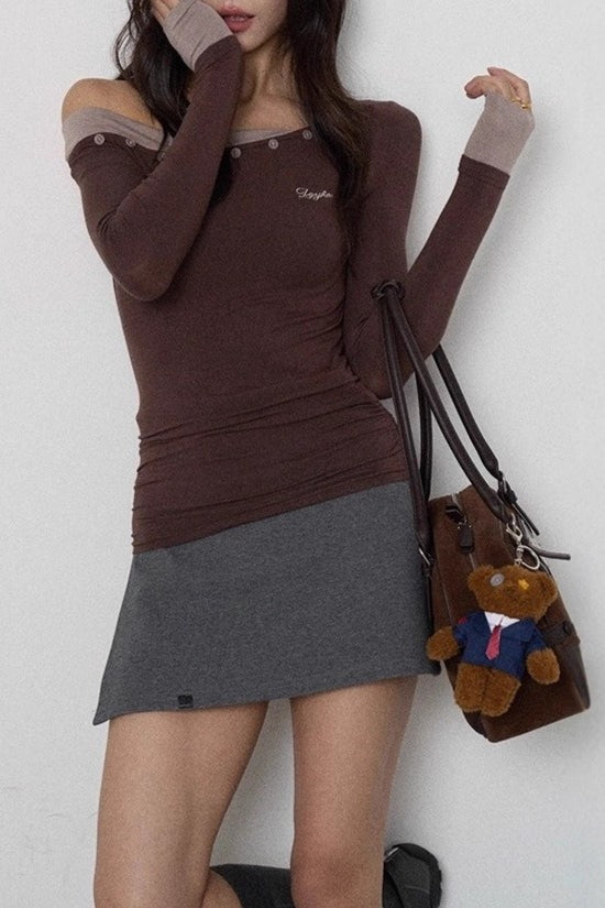 Color Block One Shoulder Knit Top