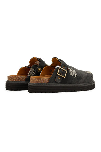 Distressed Denim Closed-toe Slip-on Flat