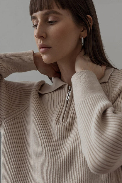 Polo Collar Knit Pullover Sweater