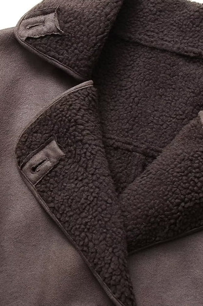 Faux Shearling Collared Casual Coat