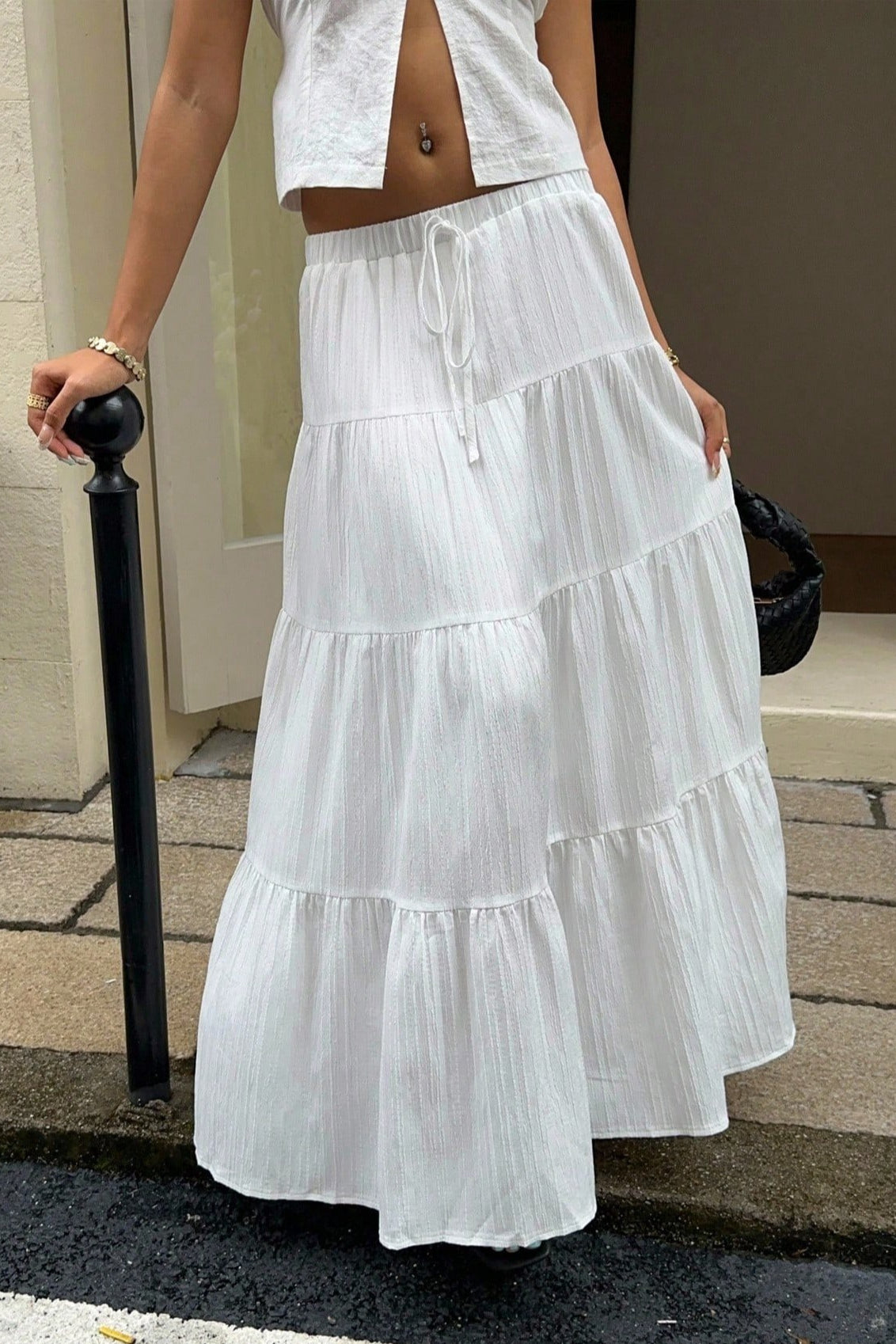 Tiered Drawstring Maxi Skirt