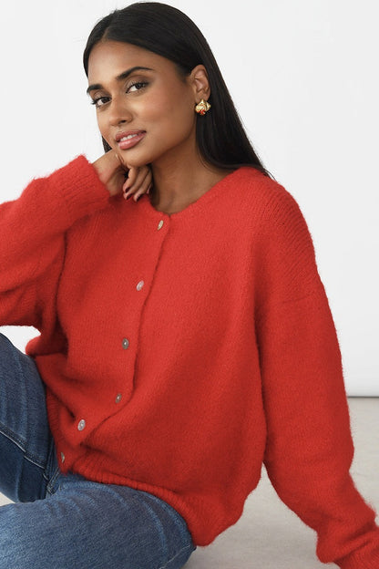 Soft Wool Shell Button Cardigan