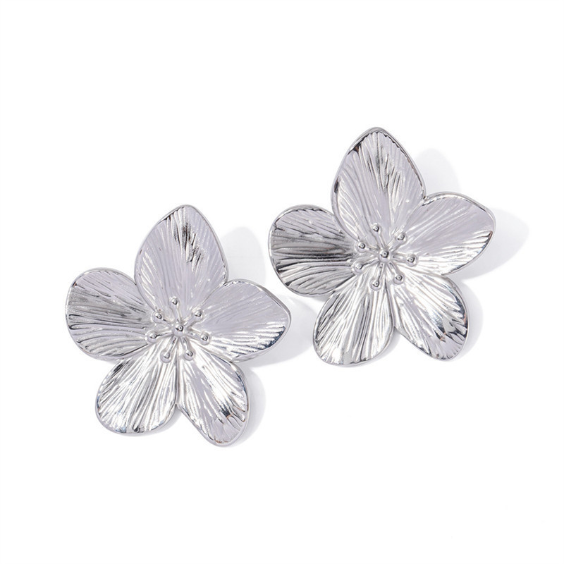 Vintage Delicate Large Flower Metal Stud Earrings