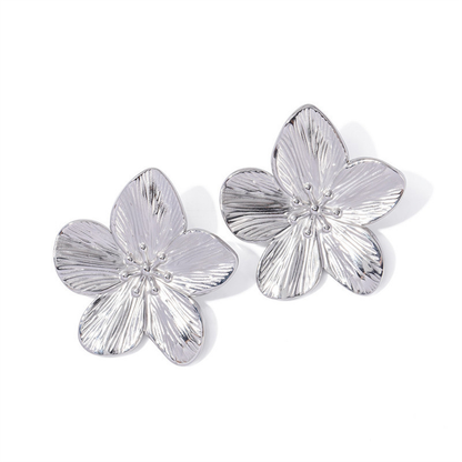 Vintage Delicate Large Flower Metal Stud Earrings