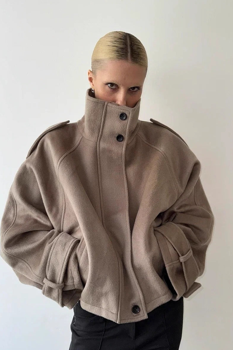Stand Collar Button Wool Coat