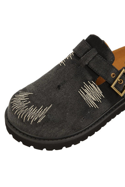 Distressed Denim Closed-toe Slip-on Flat