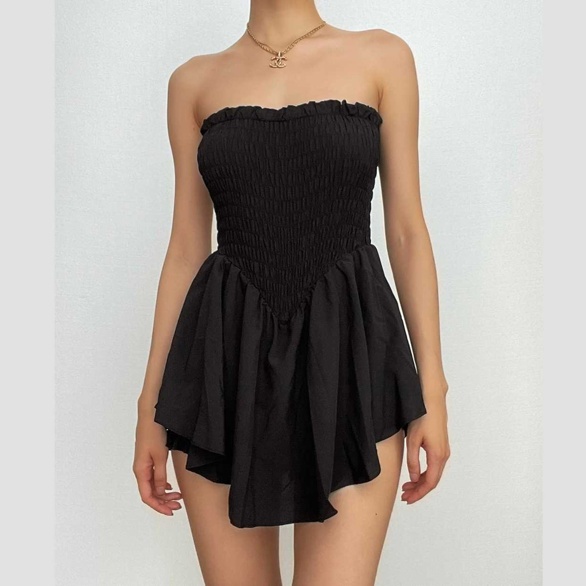 Smocked Tube Backless Ruffle Peplum Mini Dress