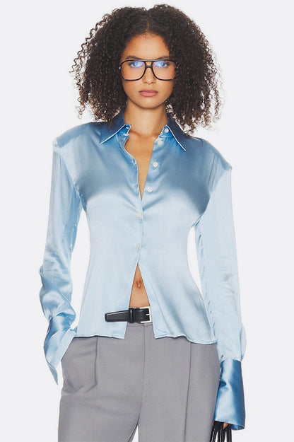Fitted Tie Waist Long Sleeve Blouse