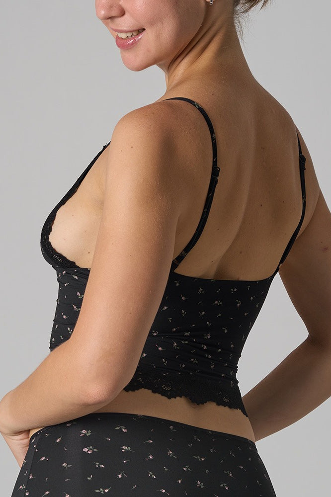 Lace Trim Floral V Neck Sexy Cami Top