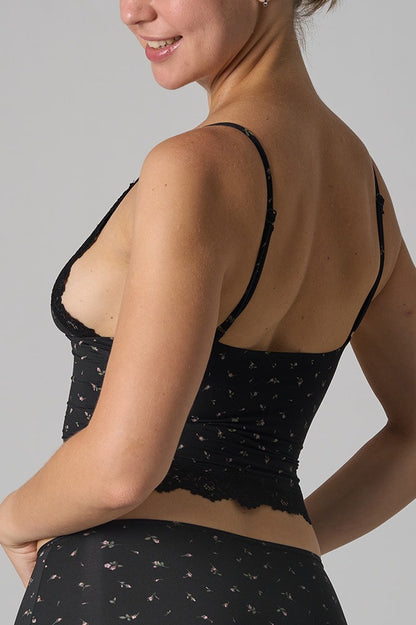 Lace Trim Floral V Neck Sexy Cami Top