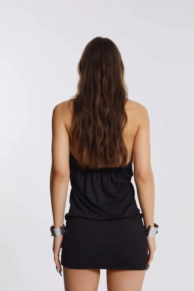 Halter Metal Ring Draped Bodice Bodycon Mini Dress