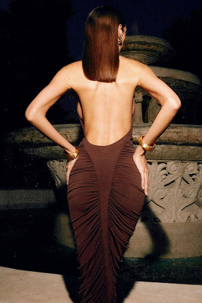 Halter Backless Ruched Birthday Dress
