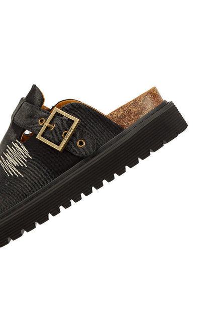 Distressed Denim Closed-toe Slip-on Flat