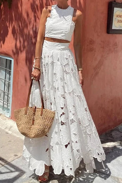 Lace Hollow Out Loose Beach Two Piece Boho Dress