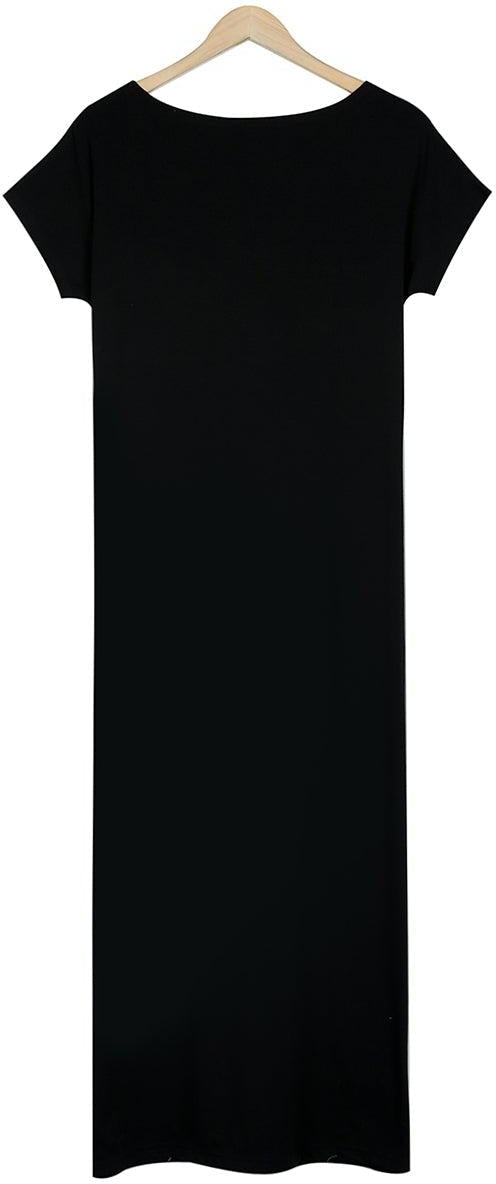 Boat Neck Dolman Sleeve Oversized Pocket Maxi Shirt Dress