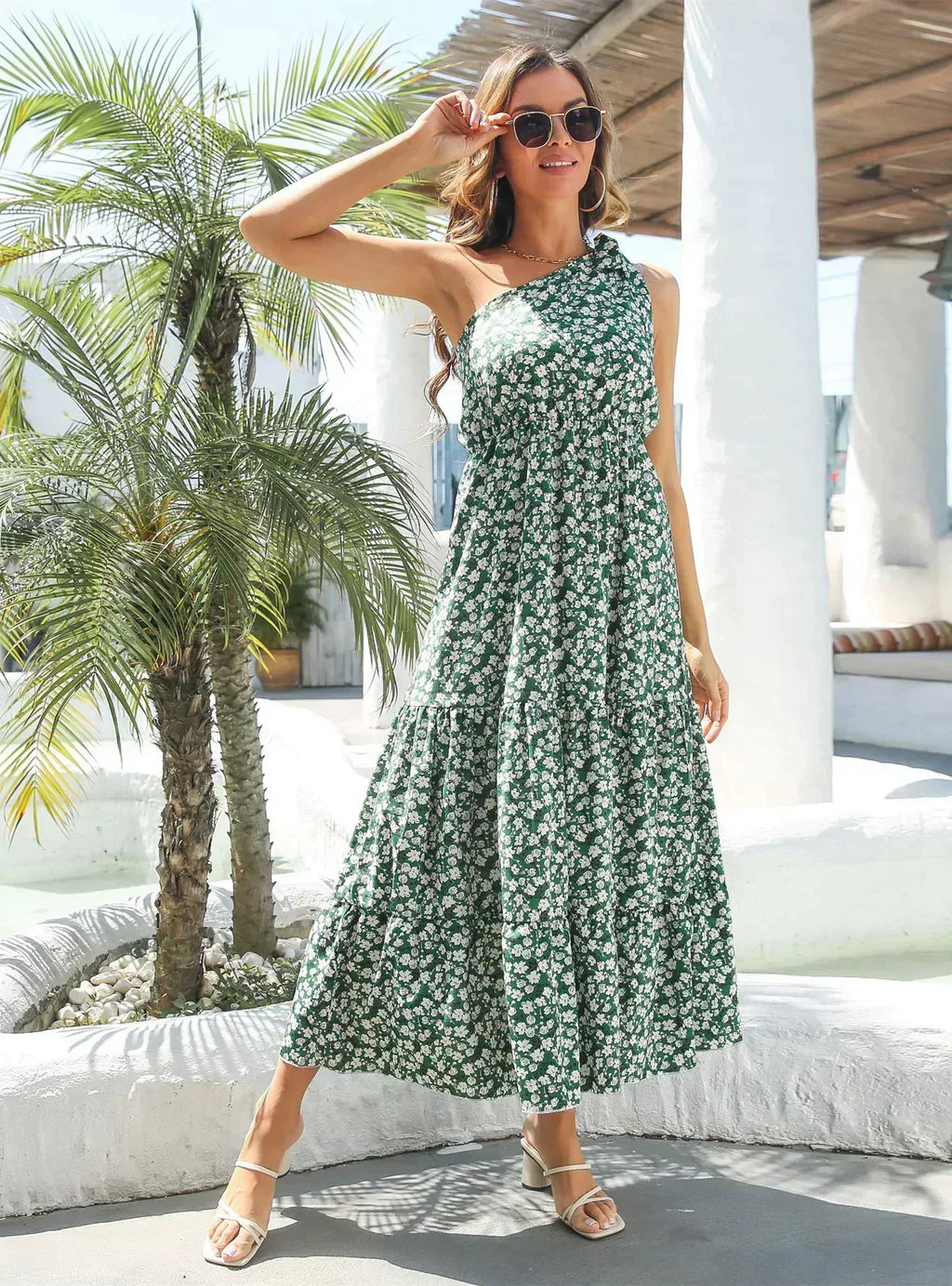 One-Shoulder Flowered Ruffled for Gown Holidays