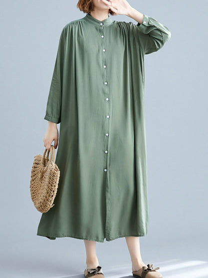 Collared Button Front Tropical Print Shirt Midi Dress