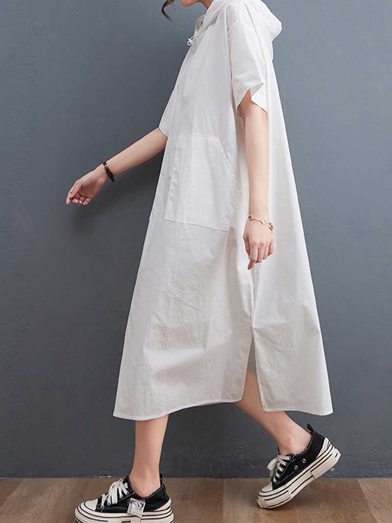Hooded Long Sleeve Kangaroo Pocket Midi Dress