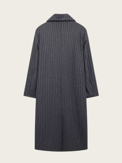 Kassidee Striped Lapel Long Coat