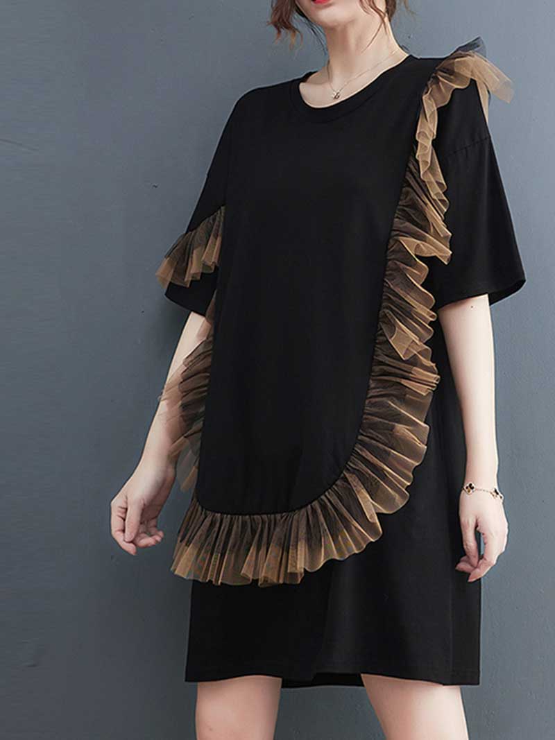 Frill Style Short Sleeves Midi Dress