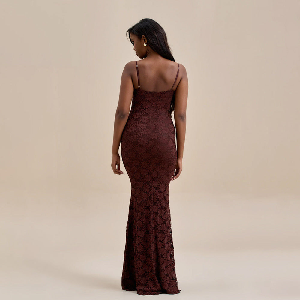 Sweetheart Neck Scalloped Lace Spaghetti Strap Mermaid Maxi Gown