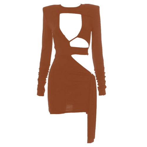 Crew Neck Padded Shoulder Multi Cutout Drape Panel Mini Dress