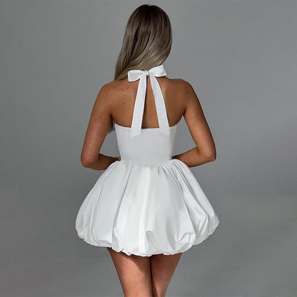 Strapless Corset Bubble Pleated Halter Mini Dress
