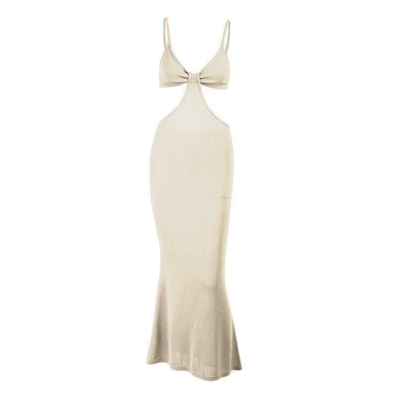 Spaghetti Strap Bow Knot Side Cutout Knit Bodycon Maxi Dress