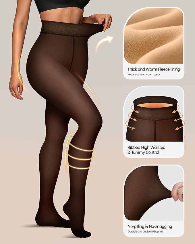 High Waist Fleece Lined Winter Thermal Pantyhose