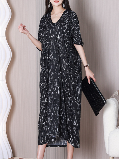 Round Neck Loose Shift Midi Dress