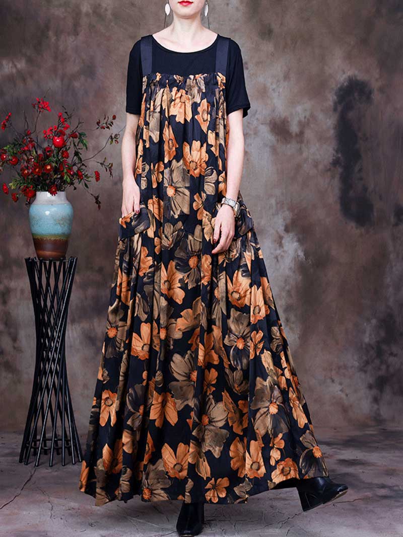 Large Floral Print Sleeveless Wide Leg Overall Jumpsuit
