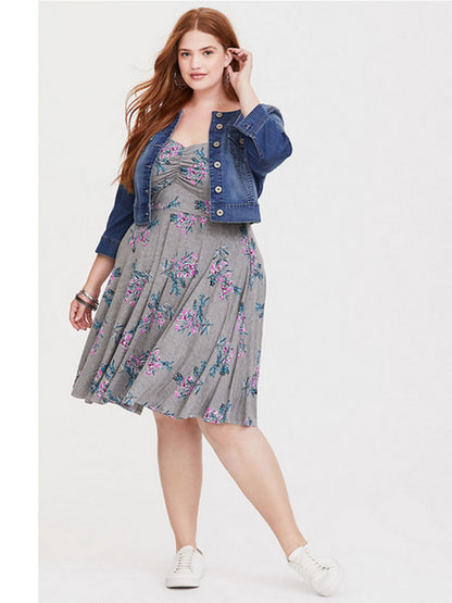 Strapless Sweetheart Ruched Bust Wide Waistband Floral Print A Line Midi Dress