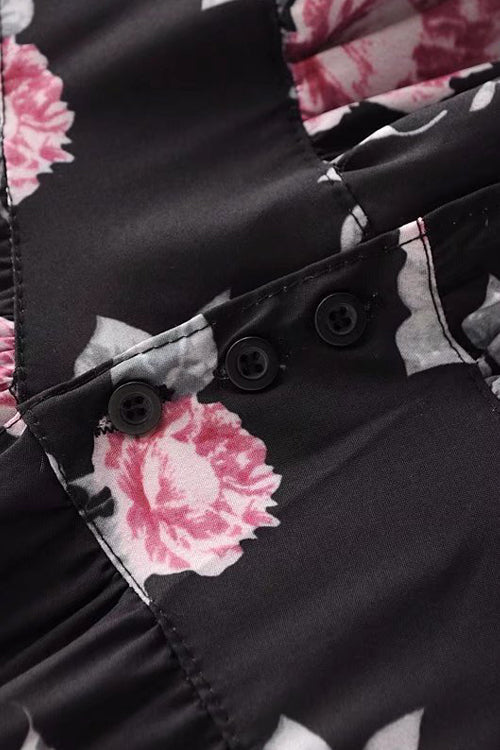 Floral Print Button Front Tie Sleeve Maxi Duster Dress