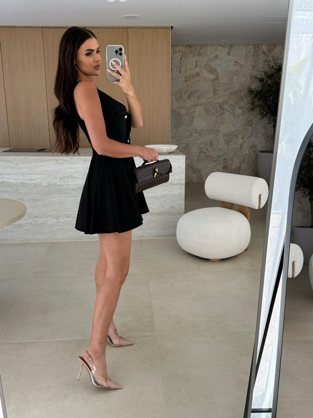Deep V Neck Sleeveless Double Breasted Blazer Skater Mini Dress