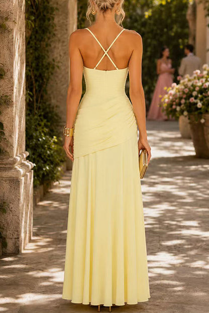 Sleeveless Back Criss Cross Solid Flowy Maxi Dress