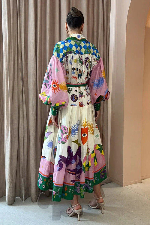 Boho Print Long Sleeve Tiered Maxi Dress