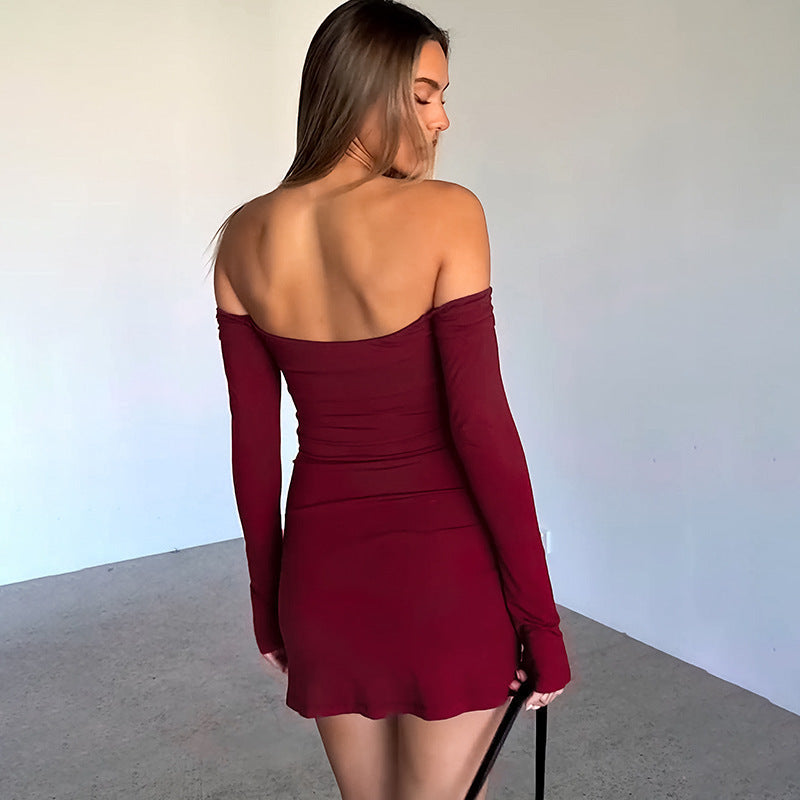 Off Shoulder Sweetheart Twist Knot Long Sleeve Bodycon Mini Dress