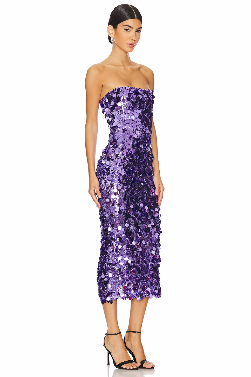 Strapless Paillette Sequin Bodycon Midi Dress