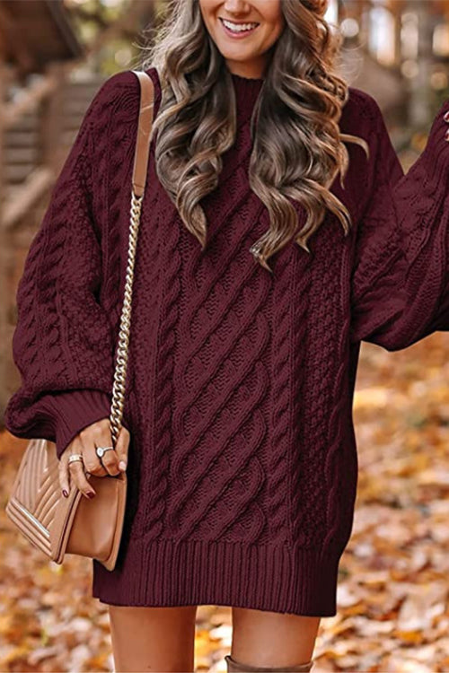 Long Sleeves Cable Knit Mini Sweater Dress