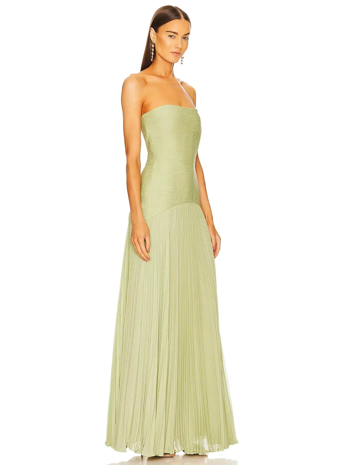 Strapless Bandage Texture Accordion Pleat Maxi Gown