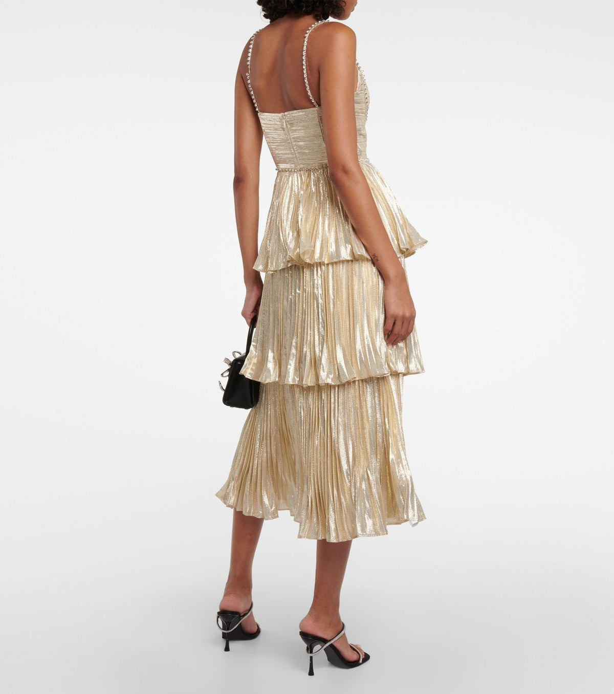 Mock Neck Ruched Tiered Midi Dress