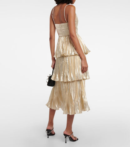 Mock Neck Ruched Tiered Midi Dress