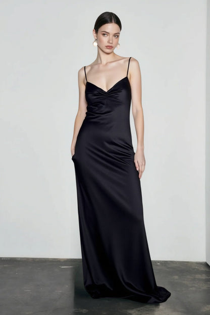 Sweetheart Spaghetti Strap Satin Bodycon Maxi Slip Dress