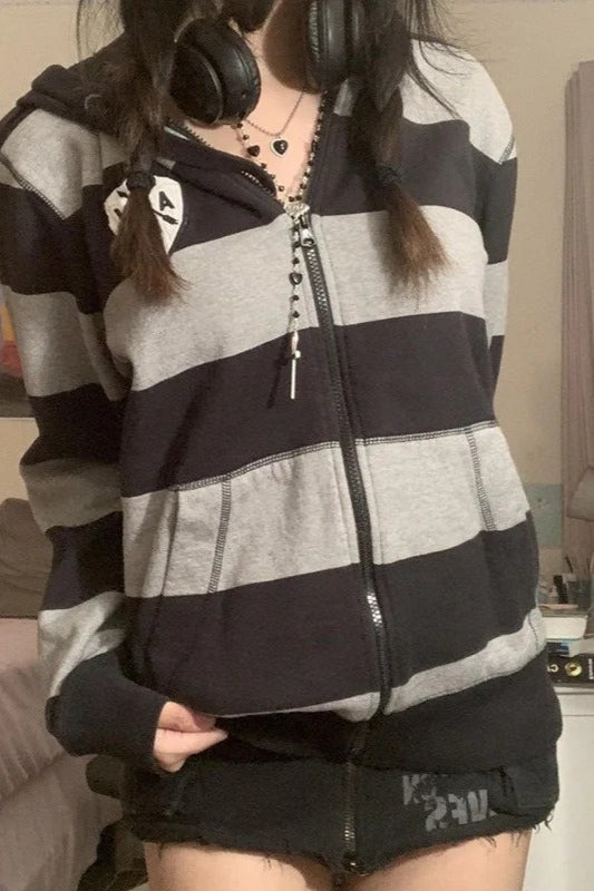 Stripe Colorblock Casual Hoodie