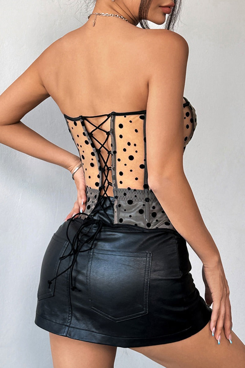 Black White Polka Dot Bustier Corset