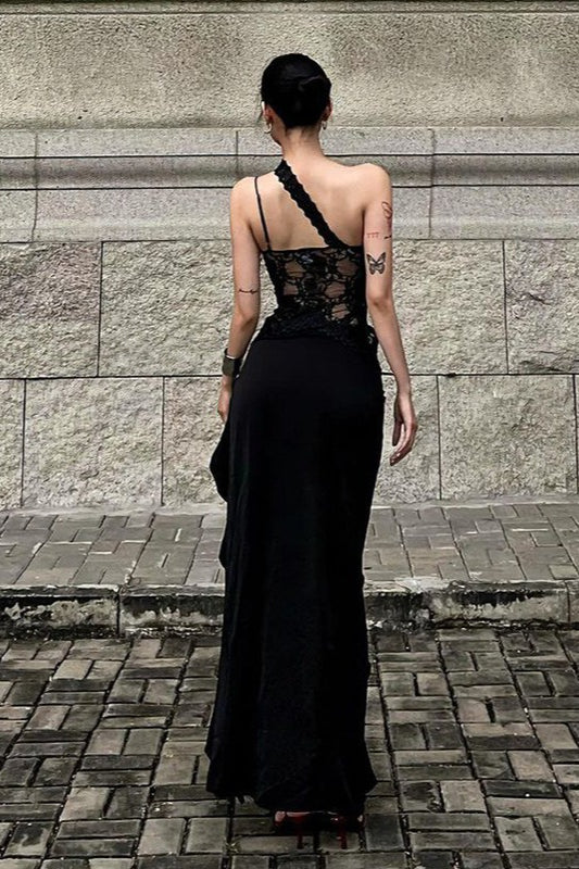 Streetwear Irregular Lace Patch Sheer Mini Dress