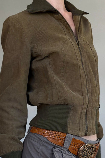 Brown Contrast Ribbed Jacket