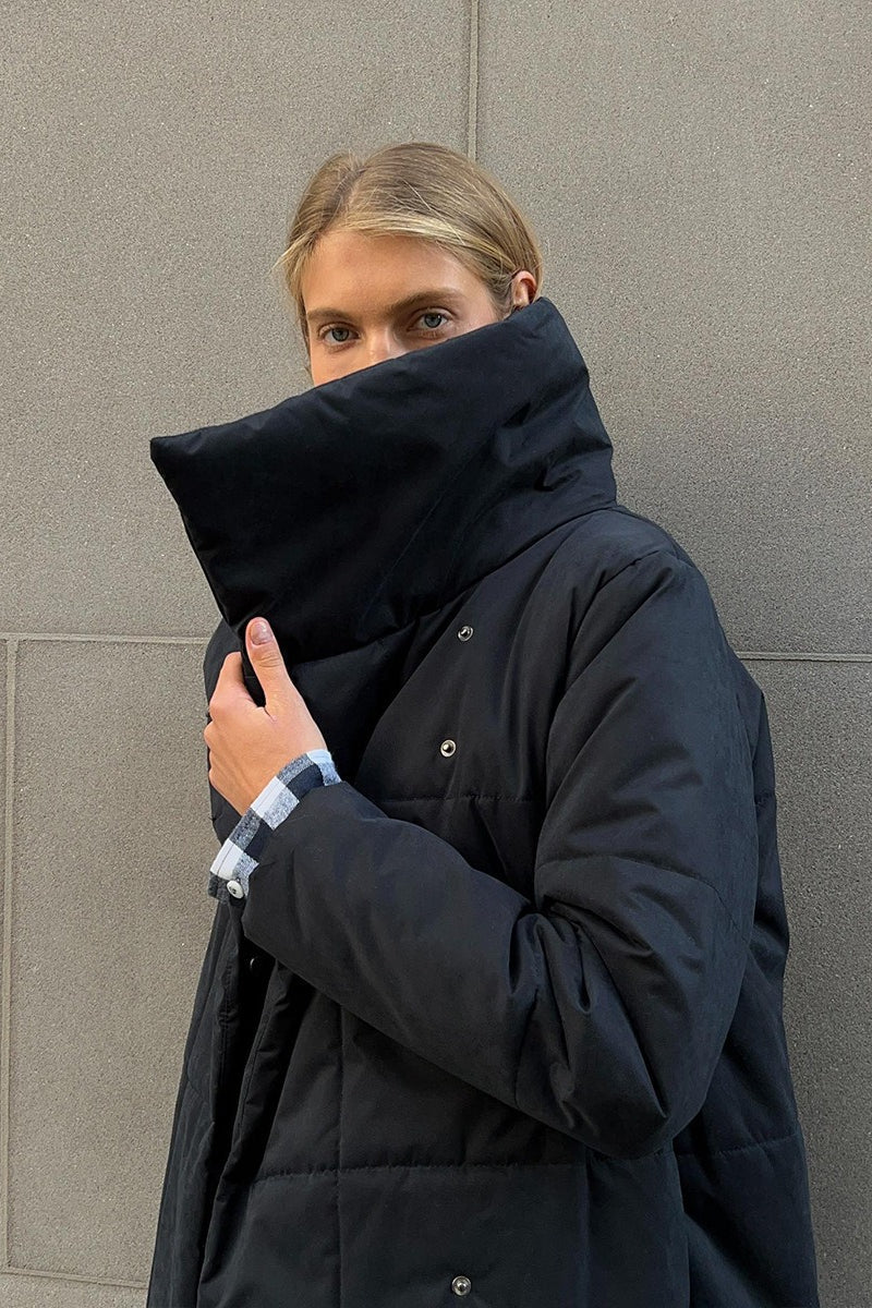 Long Stand Collar Relaxed Quilted Puffer Jacket
