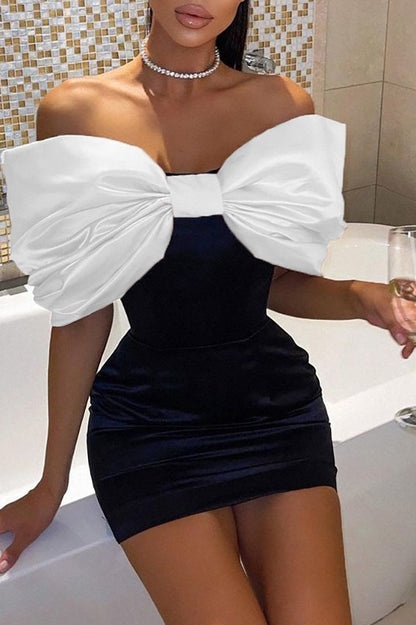 Detachable Bow Backless Bodycon Dress